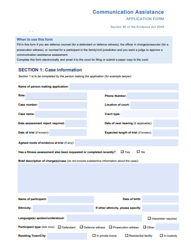 communication assistance application form template
