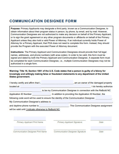 communication designee form template