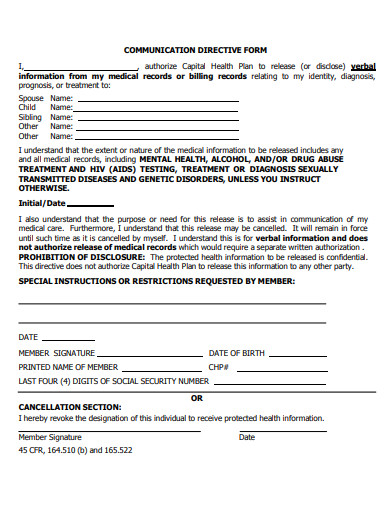 communication directive form template