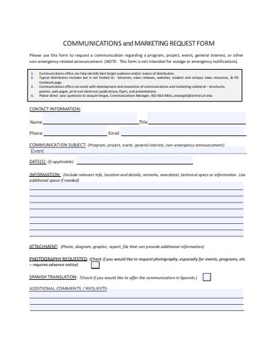 communication and marketing request form template