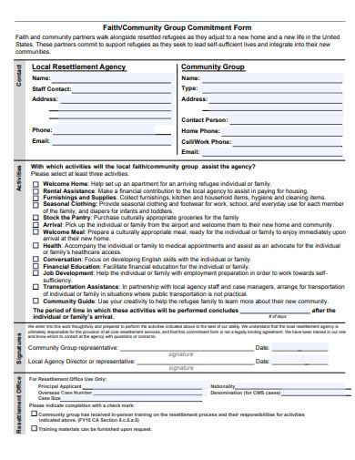 community group commitment form template