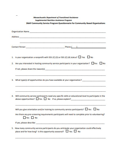 community service program questionnaire template
