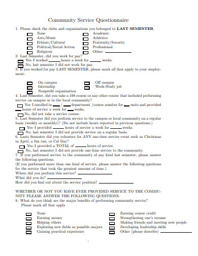 community service questionnaire template