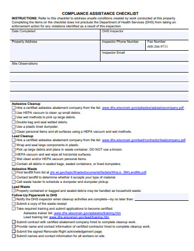 compliance assistance checklist template