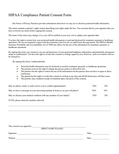 compliance patient consent form template