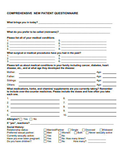 comprehensive new patient questionnaire template
