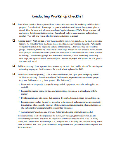 conducting workshop checklist template