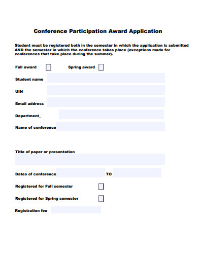conference participation award application template