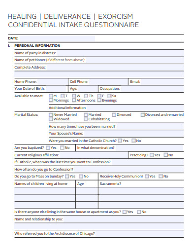 confidential intake questionnaire template