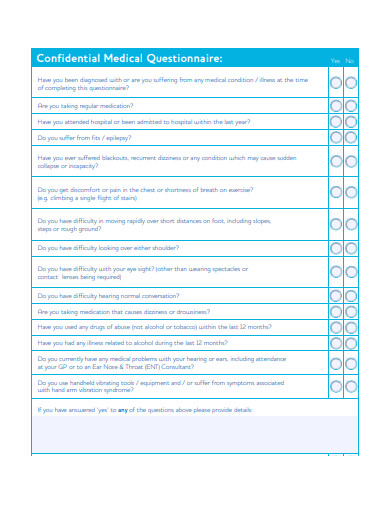 confidential medical questionnaire template