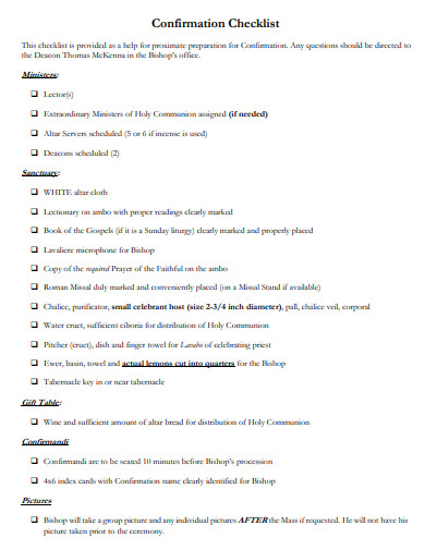 confirmation checklist template