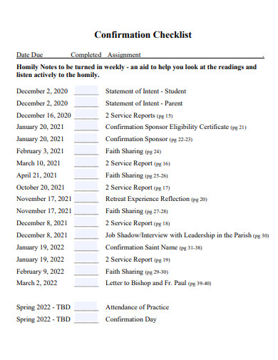 confirmation checklist in pdf