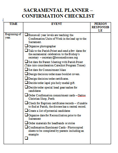 confirmation planner checklist template
