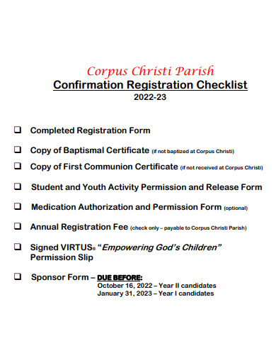 confirmation registration checklist template