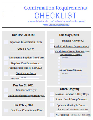 confirmation requirements checklist template