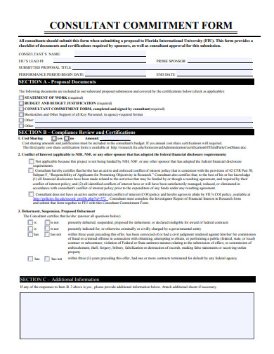 consultant commitment form template