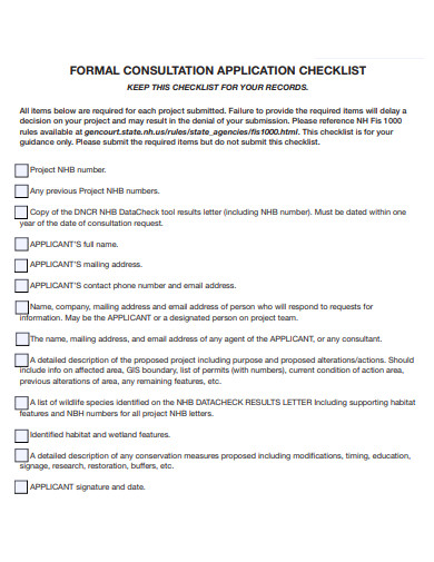 consultation application checklist template