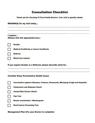 consultation checklist example
