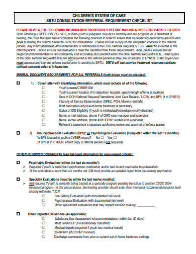 consultation referral equipment checklist template
