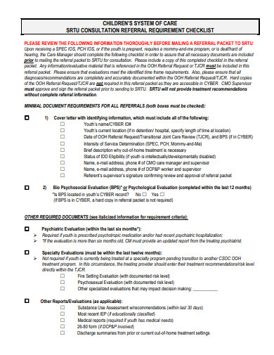 consultation referral requirement checklist template