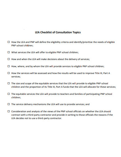 consultation topics checklist template