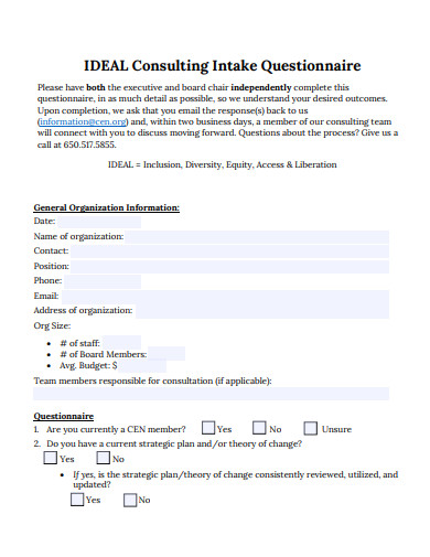 consulting intake questionnaire template