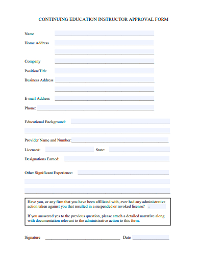 continuing education instructor approval form template