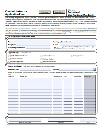 contract instructor application form template
