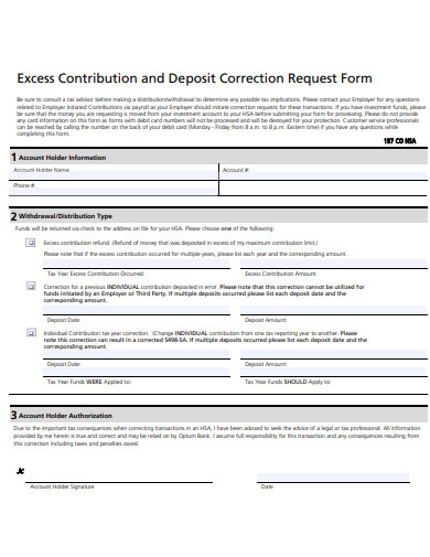 contribution and deposit correction request form template