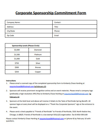 corporate sponsorship commitment form template