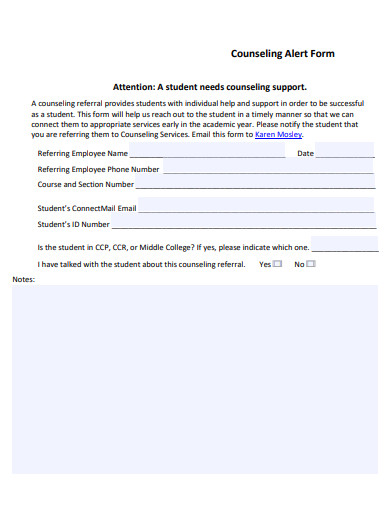 counseling alert form template