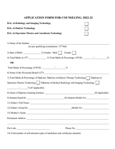 counseling application form template