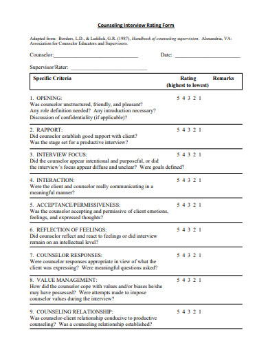 counseling interview rating form template