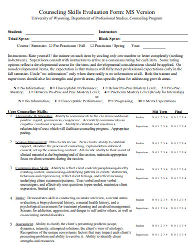 counseling skills evaluation form template
