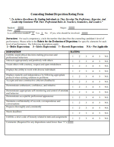 counseling student disposition rating form template