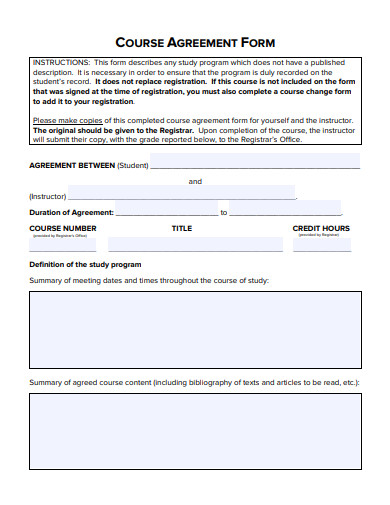 course agreement form template