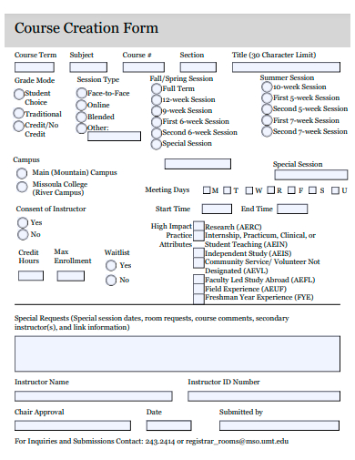 course creation form template