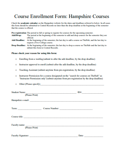 course enrollment form template
