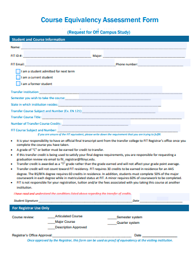 course equivalency assessment form template