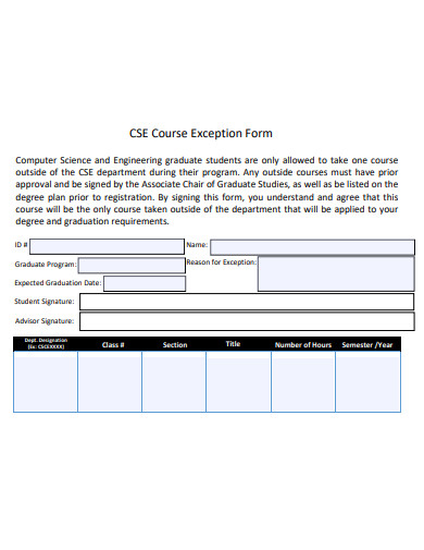 course exception form template
