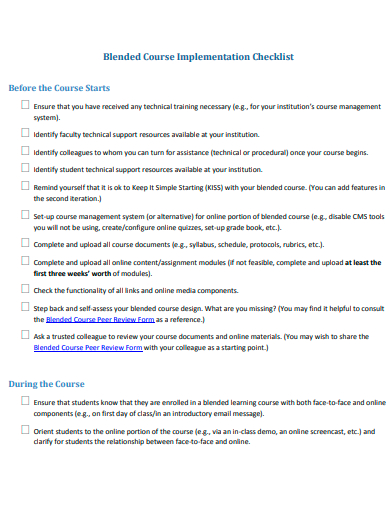 course implementation checklist template