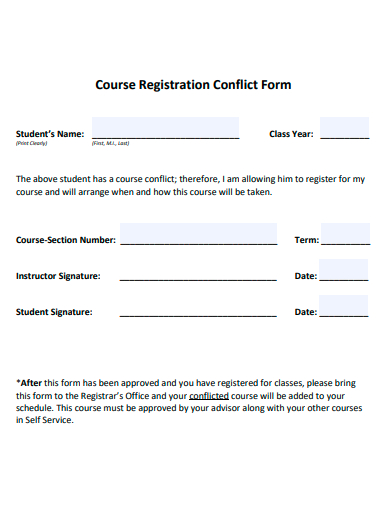 course registration conflict form template