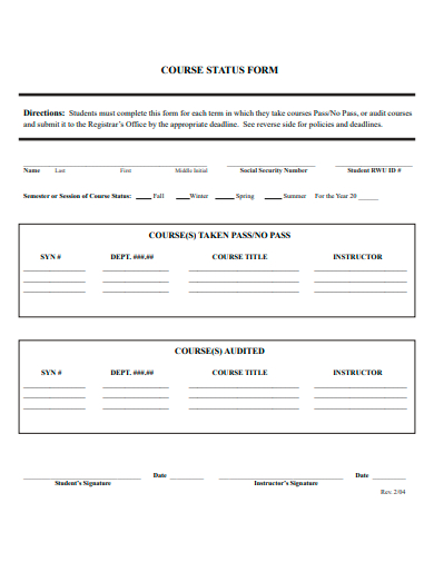 course status form template