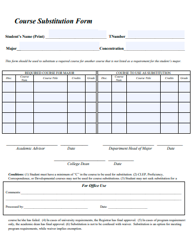 course substitution form template