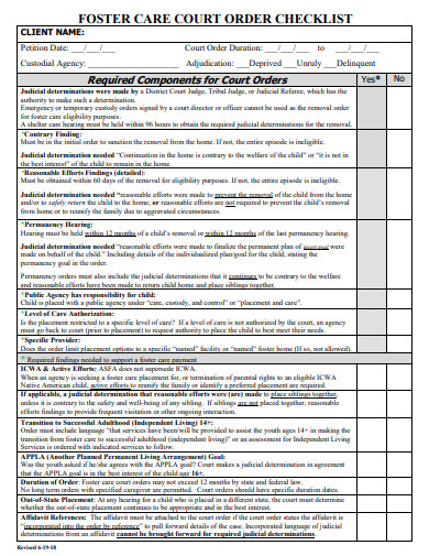 court order checklist template
