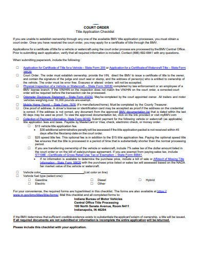 court order title application checklist template