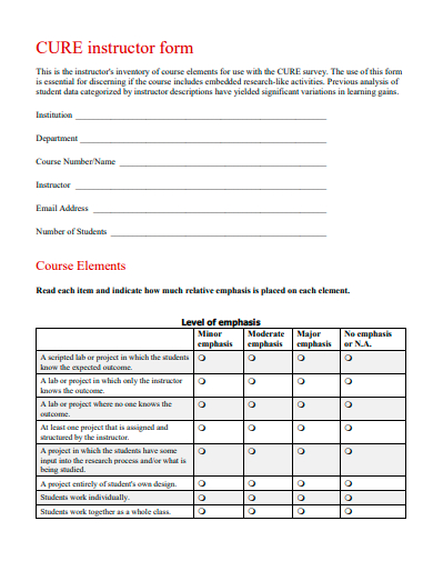 cure instructor form template