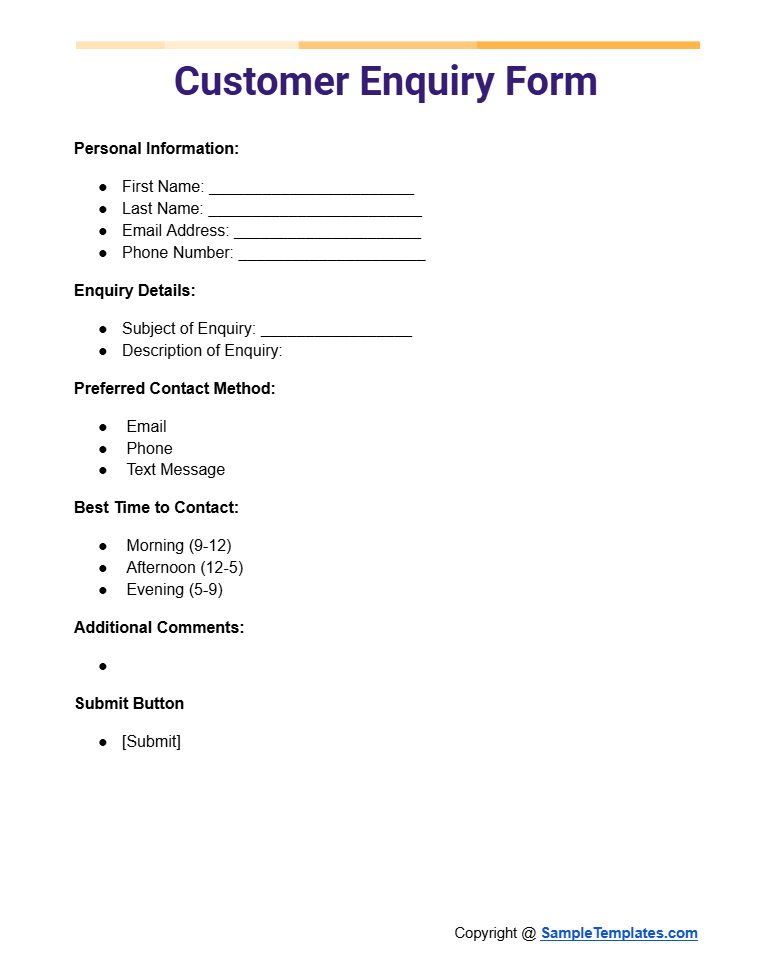 customer enquiry form