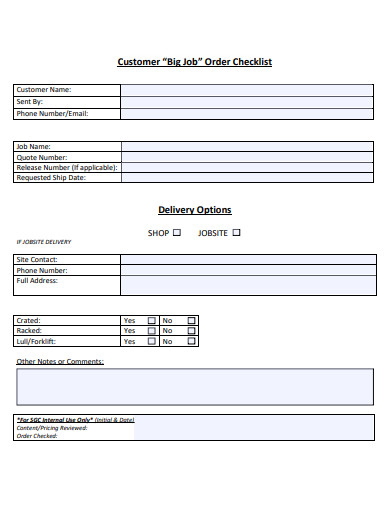 customer job order checklist template