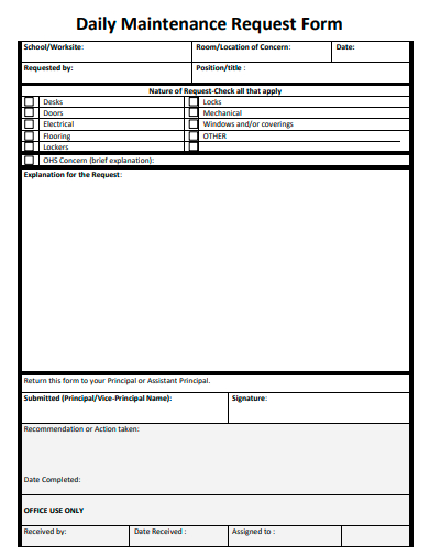 daily maintenance request form template